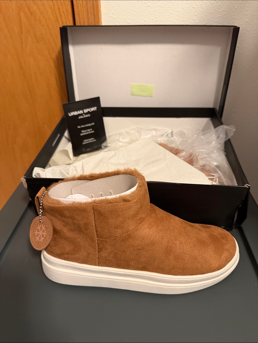 J Slides Women's Tan Suede Slip-On Winter Boot